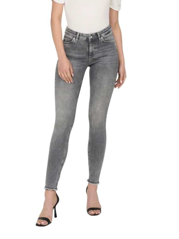 Only Damen Jeans ONLBLUSH MID SK ANK RAW JNS REA0918 - Skinny Fit - Grau - Grey Denim