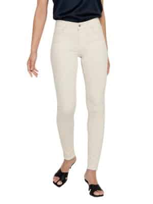 Only Damen Jeans ONLBLUSH MID SK ANK RAW DOT019 - Skinny Fit - Beige - Ecru