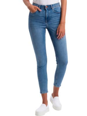 Cross Jeans Damen 7/8 Jeans Judy - Super Skinny Fit - Blau - Mid Blue Washed