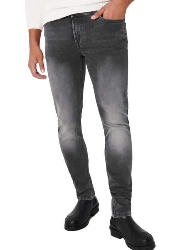 Only & Sons Herren Jeans ONSLOOM SLIM ZIP JOG ST 7103 - Slim Fit - Grau - Grey Denim