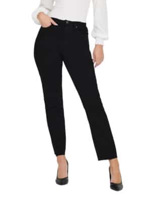 Only Damen Jeans ONLEMILY HW STR CRP ANK RAW MAE034 - Straight Fit - Schwarz - Black Denim