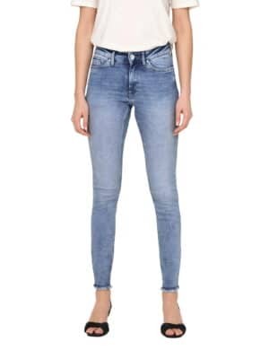 Only Damen Jeans ONLBLUSH MID SK ANK RAW DNM REA694 - Skinny Fit - Blau - Medium Blue Denim