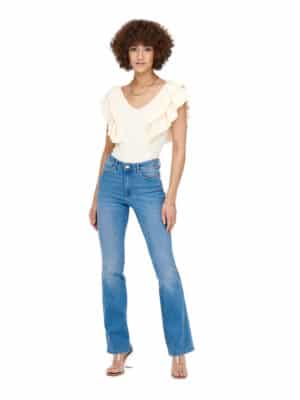 Only Damen Jeans ONLWAUW BJ759 Flared Fit - Blau - Light Medium Blue Denim