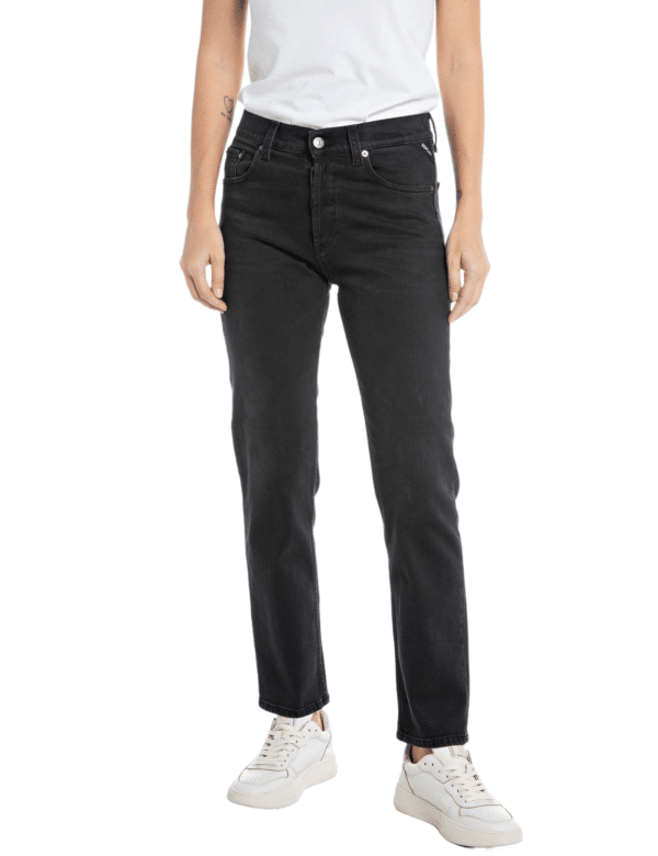 Replay Damen Jeans MAIJKE STRAIGHT - Straight Fit - Schwarz - Black Denim