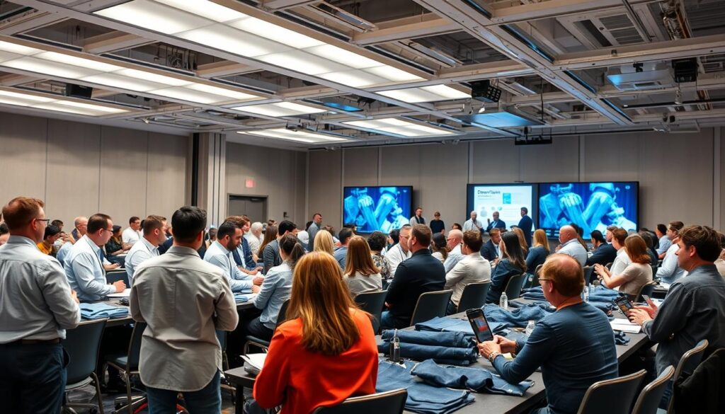 Textilexperten auf einer Konferenz